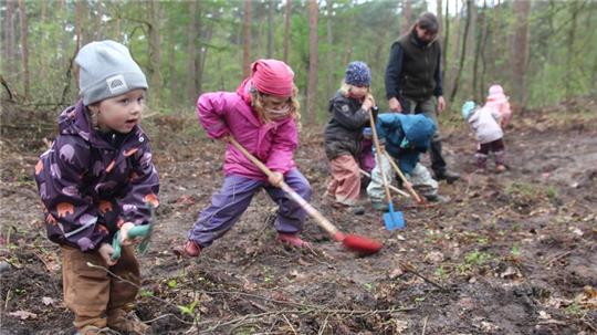 Fleißige Helfer: Die Kinder des Waldkindergartens Ottensen helfen beim Pflanzen neuer Bäume im ehemaligen Bundeswehrwald in Buxtehude.